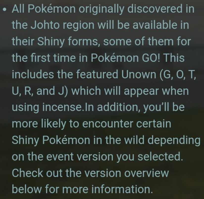 Whisperar's tweet photo. @PokemonGoApp So will only the list per version be boosted in regards to its shiny rate? Or is everything boosted and the ones on version list even more so? https://t.co/2qF1v6MgqL
