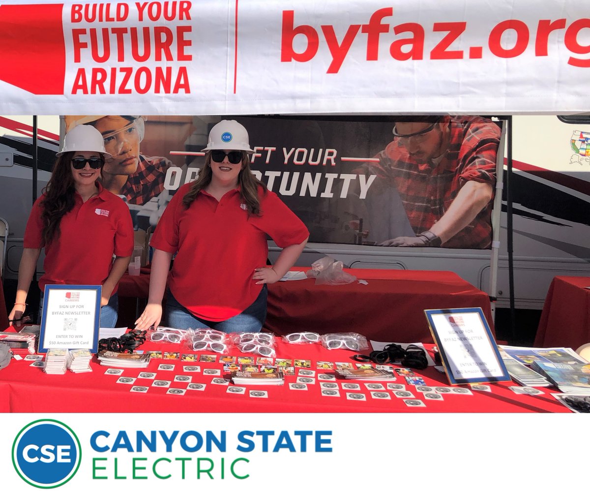 CanyonStateElec's tweet image. In collaboration with Build Your Future Arizona (BYFAZ), our energetic HR ladies recently manned a table at Construction Careers Days, engaging high schoolers interested to learn our trade. Contact us to learn about our apprenticeship program. #Electricians