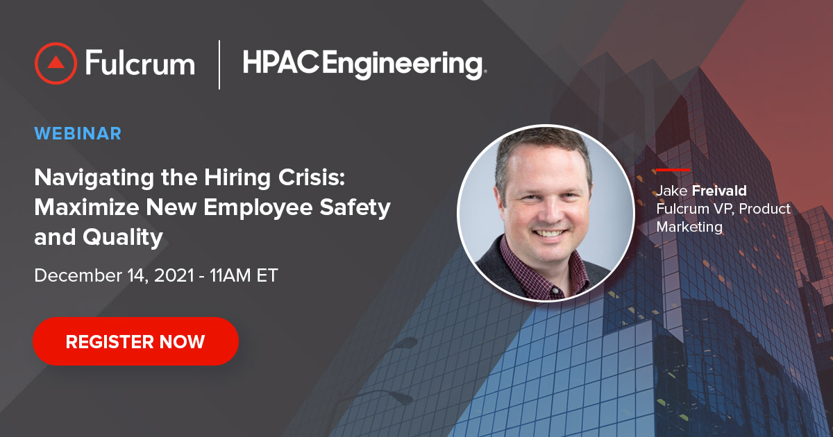 Join <a href="/jdfreivald/">Jake</a> &amp; <a href="/HPACEng/">HPAC Engineering</a>  on 12/14 for "Navigating the Hiring Crisis: Maximize New Employee Safety and Quality" This webinar will discuss how digitization of safety inspections can increase productivity, generate safety, and quality data in real time.

bit.ly/3FD1CI7