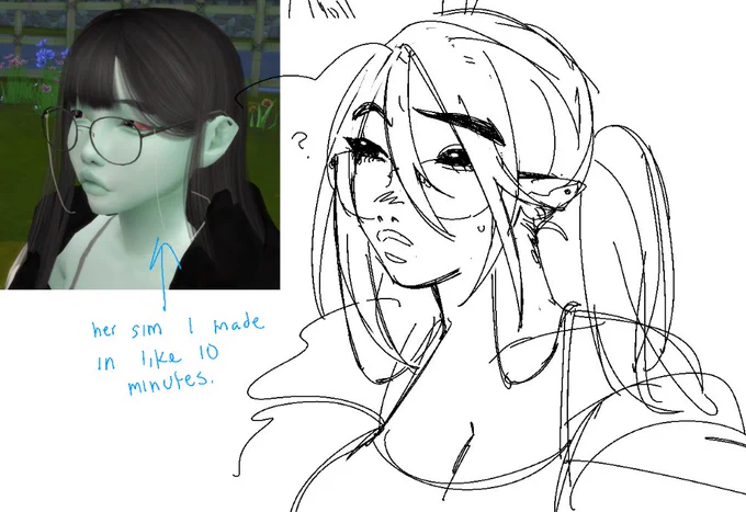 trying to brute force myself out of depression (understatement for my mental state rn) and burnout ... i wanted to do studies/redraws of the sims of my ocs but got too frustrated lmao 