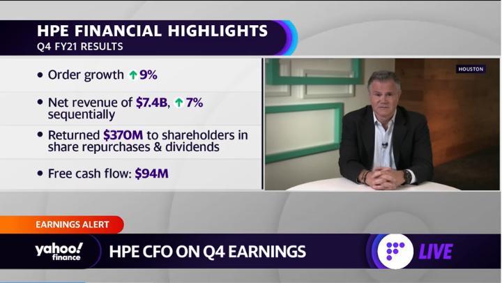 '"Our results and momentum are extremely strong," <a href="/HPE/">HPE</a> CFO Tarek Robbiati says on HPE Q4 FY21 earnings.' <a href="/YahooFinance/">Yahoo Finance</a> hpe.to/6011JScic