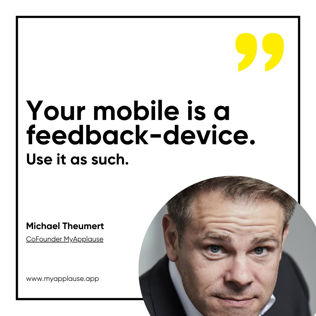 MyapplauseApp's tweet photo. "Smartphones are more than just practical. We should use them like remote controls for emotions" says co-founder Michael Theumert. "Only if the counterpart knows about the emotions can they react." With the MyApplause app, real-time feedback gets a place in digital events. https://t.co/2VPzcXY4oE