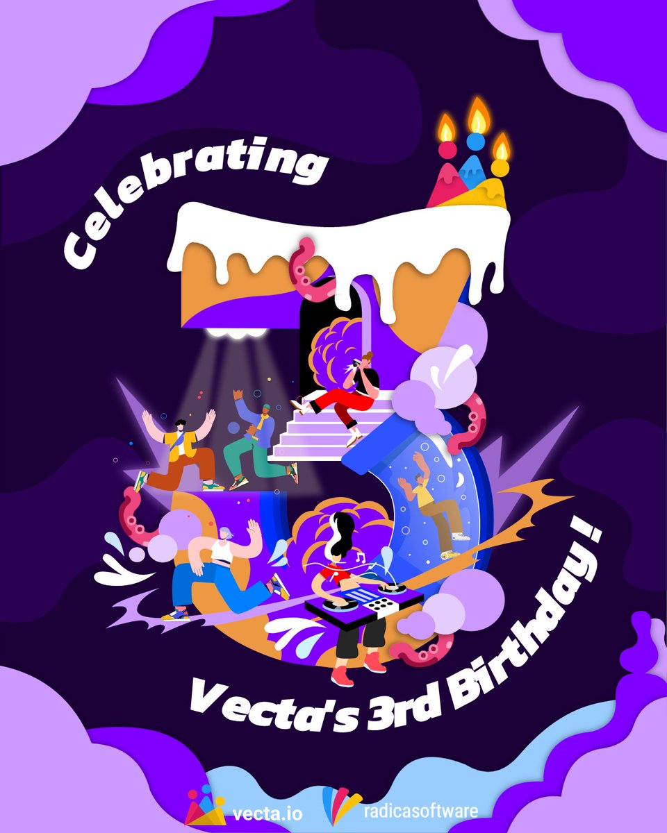 Vectaio's tweet photo. Vecta is 3 already?! How time flies!
Here’s an editable birthday template to get you inspired!: https://t.co/4x4SaoynCf
Tag us on your Vecta artworks to get a special shoutout!
#radicasoftware #svgdrawing #design #vectadesign #idea #template #drawing #create #nanosvg https://t.co/TSfBt4RCb2