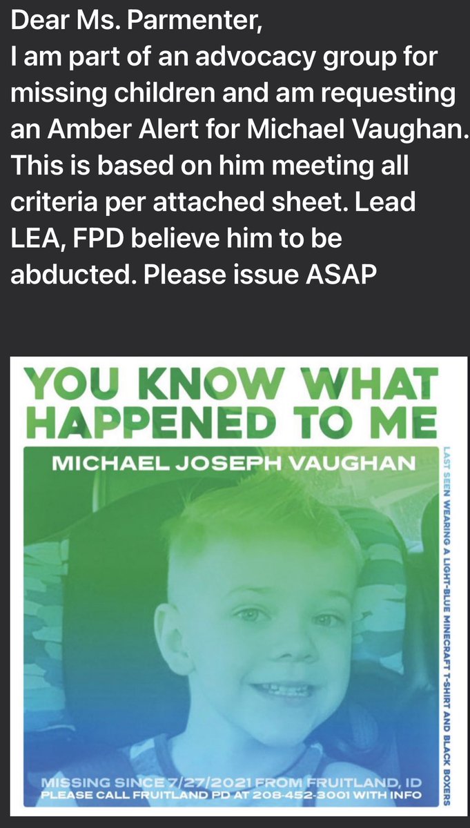 danijbuth's tweet photo. Took @CoffindafferFBIโs adding htโs and pic to make it easy peasy for any/EVERYONE to copy&paste. #TaneaParmenter
#KedrickWills
#ISPHeadquarters
#MichaelVaughan
#Monkey
#BringMonkeyHome
#AmberAlertForMichaelVaughan
#AMBERAlert
#AmberAlertReform https://t.co/l3RYNeNjDg