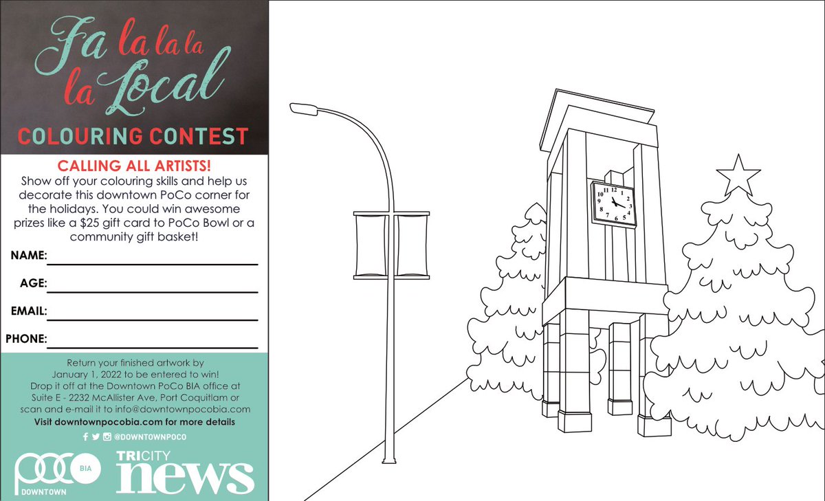 It's time to get creative and win! 🎨

Decorate this #downtownpoco corner for the 🎄 holiday season ☃️ and submit your entry by January 1, 2022 for your chance to win.

Download the colouring sheet at downtownpocobia.com/wintercolour21/

Everyone is welcome to submit their creations.