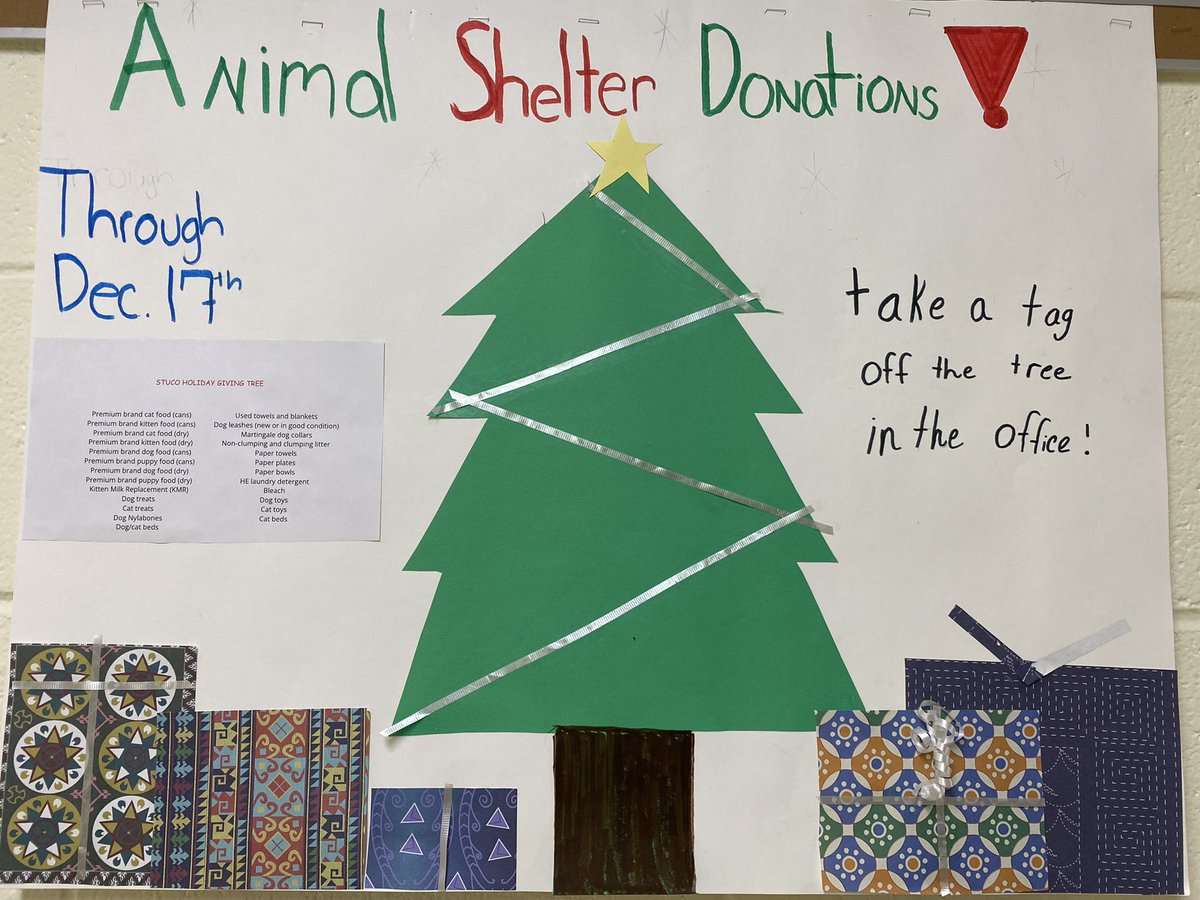 UTMS’s 7th and 8th Grade Student Council has worked very hard to get our Giving Tree ready! We are excited for our school community to help the animals at Somerset Regional Animal Shelter! 🎄🐶🐱<a href="/LauraLoPiccolo_/">Laura LoPiccolo</a> <a href="/Kerry_Foote21/">Kerry Foote</a> <a href="/UnionTownshipHC/">Union Twp Schools</a>