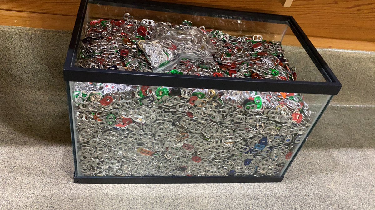 Woohoo, we did it! We set a goal of collecting two fish tanks filled with tabs and we have done it in only 5 months. Thanks to the incredible community support we have set a new goal of 4 tanks full. Let’s help a friend in need get a wheelchair. Keep those tabs coming in ❤️