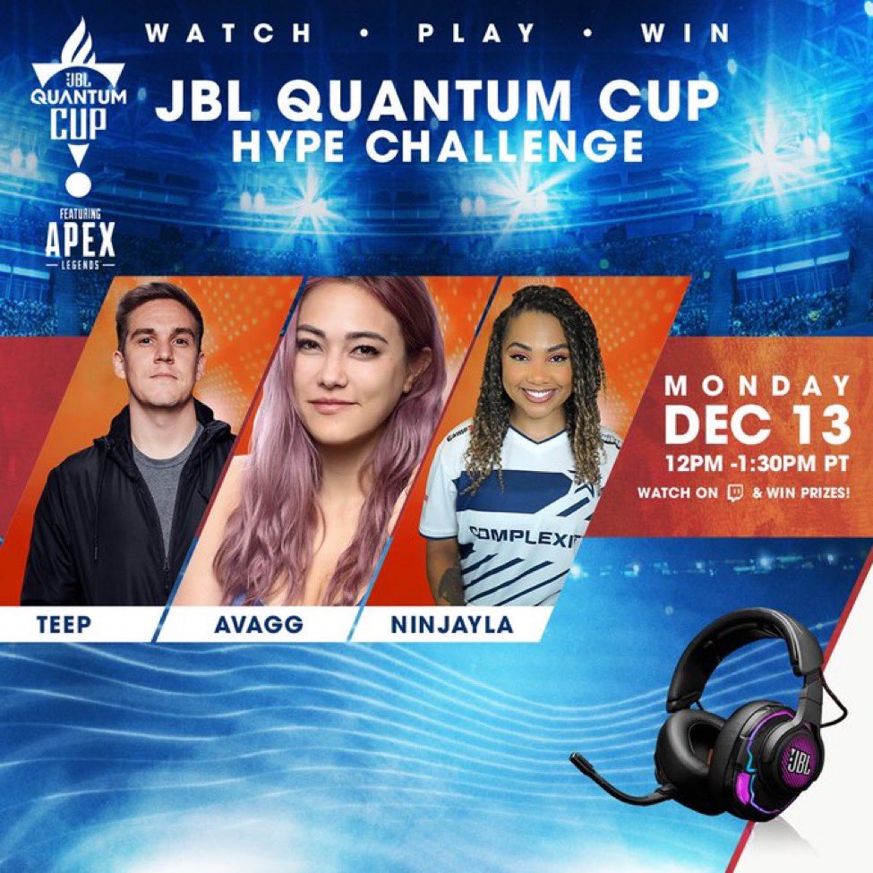 TylerTeeP's tweet photo. Set your calendars!
12/13 - Me, @AvaGG & @Ninjayla will be teaming up for some Apex and talking about the @JBLaudio Quantum Cup.
We will have some prizes for you to win on our streams!
See y'all there
#JBLQuantumCup #JBLPartner #ApexLegends #JBLHeadset https://t.co/mqGOLFqBtI