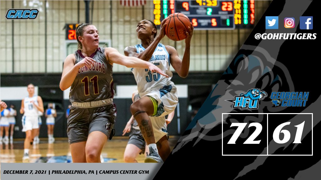 FINAL SCORE: <a href="/HolyFamily_WBB/">Holy Family Women’s Basketball</a> defeats Georgian Court, 72-61, in CACC action this evening at the Campus Center.  Moe Moore records double-double with season-high 23 points and 16 rebounds. Full recap to follow... #HFUWBB #HFUTigers