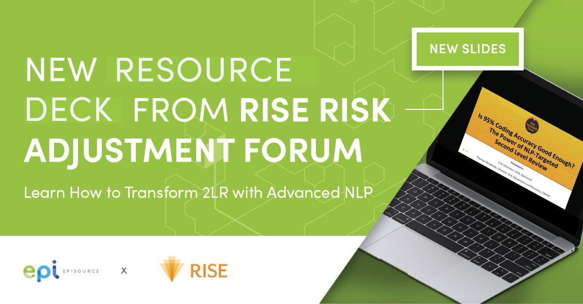 EpisourceLLC's tweet photo. Did you miss our session at the @RISEhlth #RiskAdjustment Forum? Download our slides on how NLP-targeted second level reviews can improve coding accuracy and reduce compliance risk on our website. https://t.co/hQQTbA9gBa
#RAForum18 #HealthIT #NLP #2LR https://t.co/9RshF32W9J
