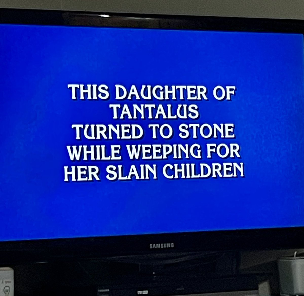 BCHSmagistra's tweet photo. Tonight’s Jeopardy! $2000 answer in the Mythology category. Elianna T was the first #BCHSLatin student to get the correct question. Who else knows the correct question to this answer? #LatinRocks #GreekMythology https://t.co/Z3WKq2TlDT