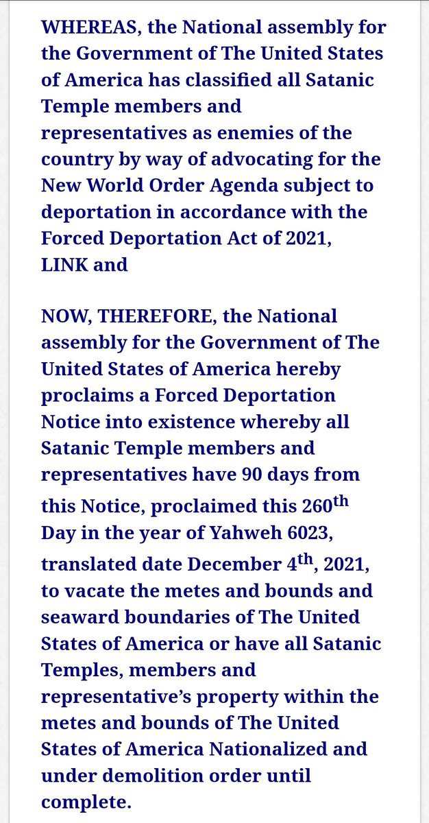 LucienGreaves's tweet photo. Well, the "American Herald Newspaper" has published a 90 day eviction notice for all members of TST to vacate the United States. Our collusion with the "New World Order Agenda" has resulted in forced deportation. As you can see, it's all very official...
https://t.co/EQxMTFWIkQ https://t.co/9ZZwUzbLbb
