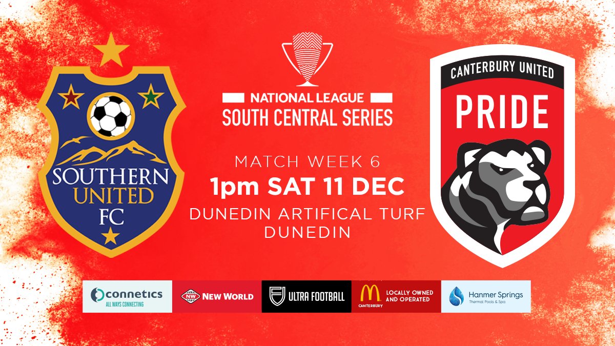 CanterburyUtd's tweet photo. MATCH WEEK 6 | #SUvsCU

It's a must-win in our final match of the season, as the Pride travel to Dunedin to take on Southern United. 

🆚 @southern_united 
📅 Sat 11th Dec | 1pm
📍 Dunedin Artificial Turf, Dunedin 
🎥 Sky Sport Next

#PlayWithPride #CU21 https://t.co/s5XZimd9rI