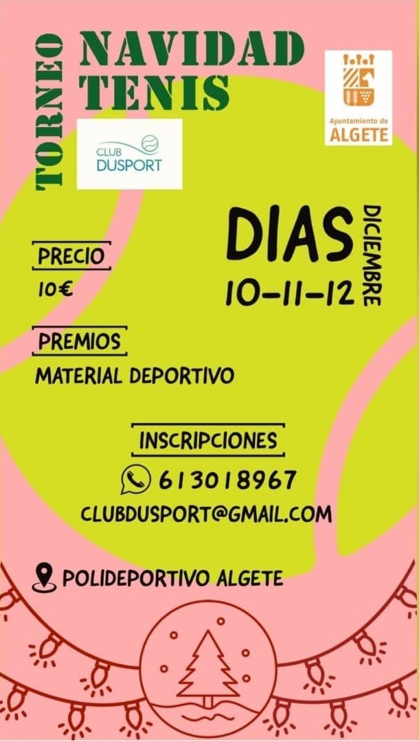 Aytodealgete's tweet photo. 🎾🥎🏆Torneos de Navidad de Tenis y Pádel del club Dusport de #Algete https://t.co/TWi2YMi6Zo