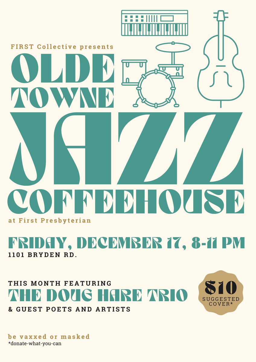 Join us next Friday for the second monthly Olde Towne Jazz Coffeehouse!