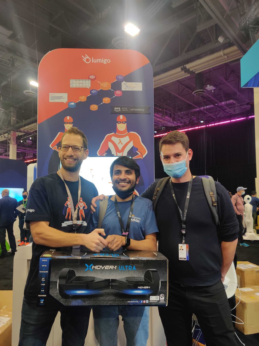 Lumigo's tweet photo. It was great seeing everyone that came out last week at #reInvent! Congrats again to all of our raffle winners! If you are interested in learning more about Lumigo click the link!  #serverless https://t.co/6hGUROsB8s https://t.co/9MtUVPNRIu