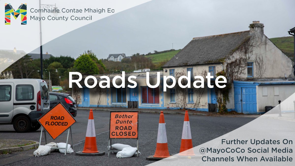 MayoCoCo's tweet photo. #StormBarra Update

➡️ MCC Crews are dealing with trees down in the following locations: Knockmore, Coneal Killala and Glenree Ballycastle
➡️ R312 Castlebar to Belmullet blocked at Glenisland Church and Glenisland burial ground - Crews en route shortly

(1/2) https://t.co/RflYk99gSe