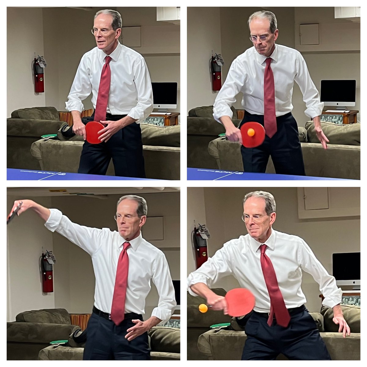 PresidentMearns's tweet photo. I’ve been practicing in preparation for my upcoming match on Thursday against one of the top competitors for @BallState’s student Ping Pong club. We’ll face off at 7:30 pm in the Student Rec &amp; Wellness Center. https://t.co/7PTdf4AzQy