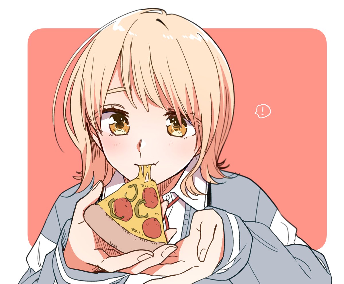 1girl pizza food solo eating holding holding food  illustration images
