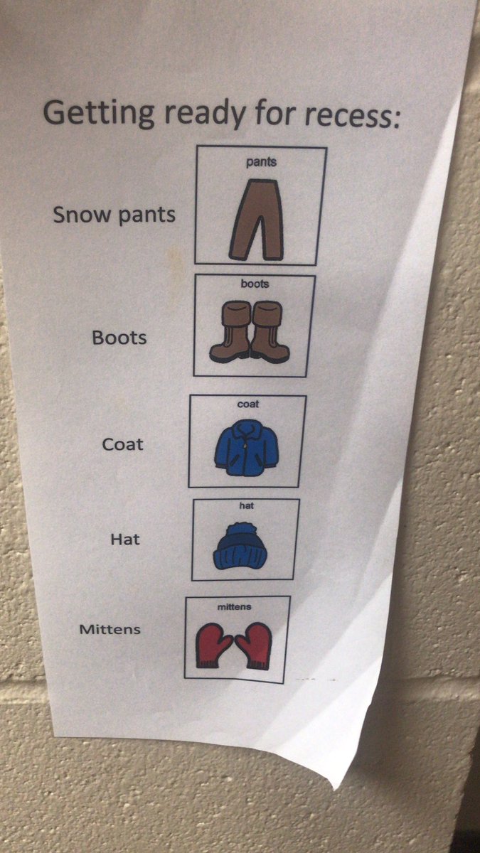MrYerdon's tweet photo. Visual schedules for getting ready to go outside are great for kindergarteners. Thanks @estheracrandall   #hsdconnect. https://t.co/zuPZ7jwCBD