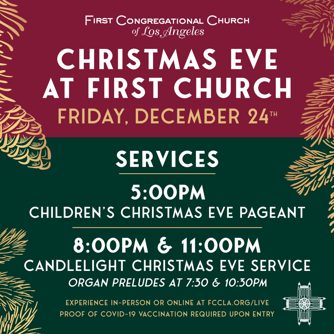 Join us as in-person #ChristmasEve returns to First Church!

Our 5pm service takes place outdoors on the Field of Dreams as our children and youth present their delightful Pageant.

At 8pm &amp; 11pm, we will hold #CandlelightChristmas Eve in our magnificent Cathedral: