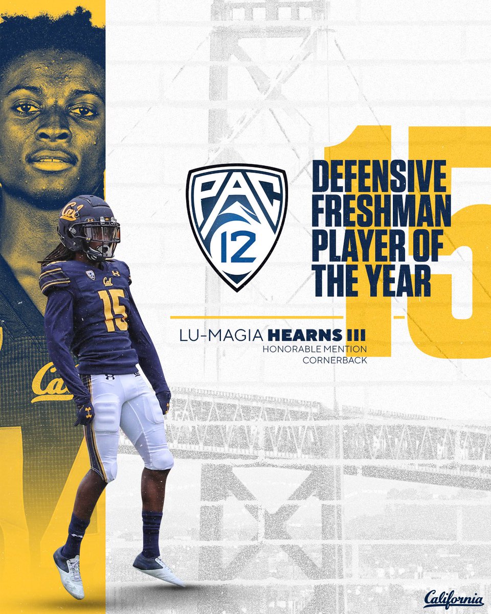 Cal Football (@calfootball) on Twitter photo Heโs only just getting started.
<a href="/Hearns_21/">Lu-Magia Hearns III</a> has been named Honorable Mention Pac-12 Freshman Defensive Player Of The Year. #GoBears
๐: calbea.rs/3drvDyD Heโs only just getting started.
<a href="/Hearns_21/">Lu-Magia Hearns III</a> has been named Honorable Mention Pac-12 Freshman Defensive Player Of The Year. #GoBears
๐: calbea.rs/3drvDyD