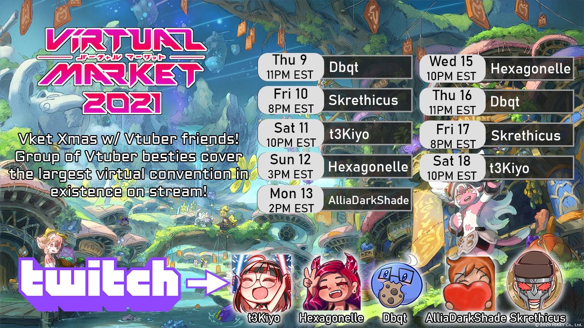 We're going to explore #Vket2021 all together. Hang out with us in chat, different channel everyday! 🎉

#Vket #VRChat  #Vtuber  #VTuberEN