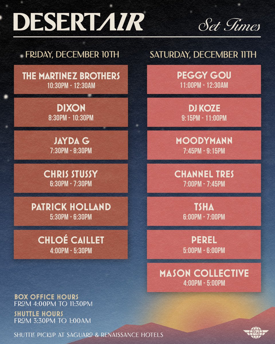 desertairps's tweet photo. Set times are here 🛎 Gates open at 4pm ~ see you soon https://t.co/HU4BfCtH09