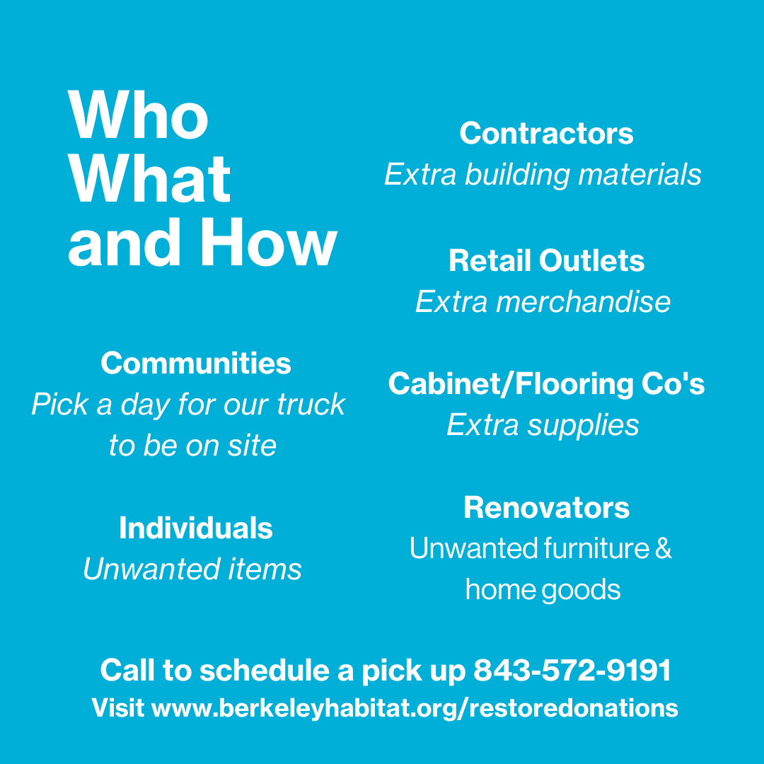 HFHBerkeley's tweet photo. When you donate to our ReStore you are doing much more than unloading unwanted items. You are making a difference in the lives of others.

Call 843-572-9191 to schedule your pick up or schedule online at https://t.co/Ga5eAqy5Gc. https://t.co/MuJYstfeaD