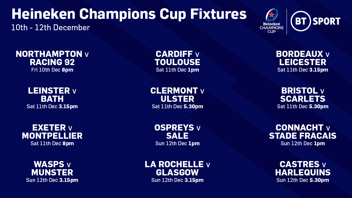 What a feast of rugby we have this weekend 🏉 🏉

Check out all the Heineken Champions Cup games on 👀

Anyone for a lock in…?

#mulberrysbar #heinekenchampionscup #championscup #heineken #rugby