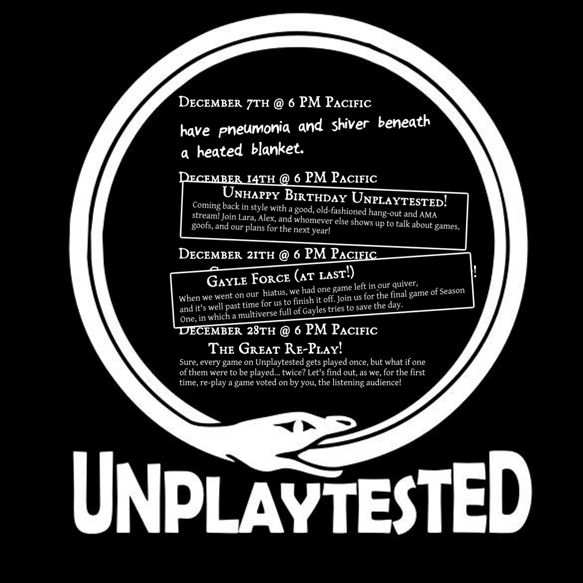 unplaytested's tweet photo. Okay! So, uh, we were totally like "We're finally coming back proper" and then our frail human bodies looked down upon us and whispered "no" so, uh, we're NOT doing a stream tonight, because it's important that we both be able to, like, physically speak. https://t.co/W7fRi8zmPJ