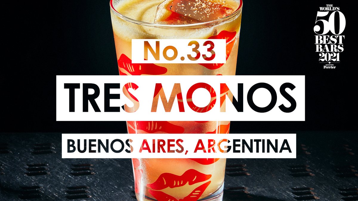 A new entry at No.33, well done to Tres Monos in #BuenosAires, #Argentina! A vibey cocktail lounge playing on the multicultural heritage of this cosmopolitan port city, Tres Monos is ready to rock at any time of the day or night. #Worlds50BestBars <a href="/3monosbar/">Tres Monos</a>