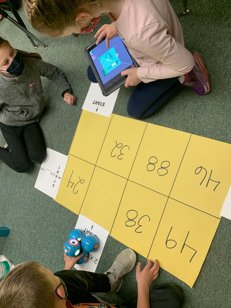 MrMorningEDU's tweet photo. Third and Fourth graders starting their week by coding some #DashRobots to solve a few multiplication problems on a coding mat made from large construction paper! #STEMeducation #STEAMclass #innovation #technology @BSES_Eagles @WonderWorkshop https://t.co/qTB3TozPYj