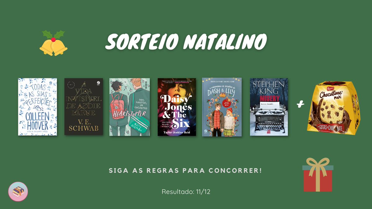 ofertadlivros's tweet photo. SORTEIO NATALINO 🎁🎄

Quer concorrer a um (1) dos livros da imagem + um (1) Chocotone Bauducco?
Basta seguir as regras: 

— seguir @ofertadlivros.
— dar RT (sem citar) nesse tweet.
— dar RT no tweet abaixo.
— residir no Brasil. 

Apenas um ganhador.
Resultado: 11/12 https://t.co/ppNHXxQxU6