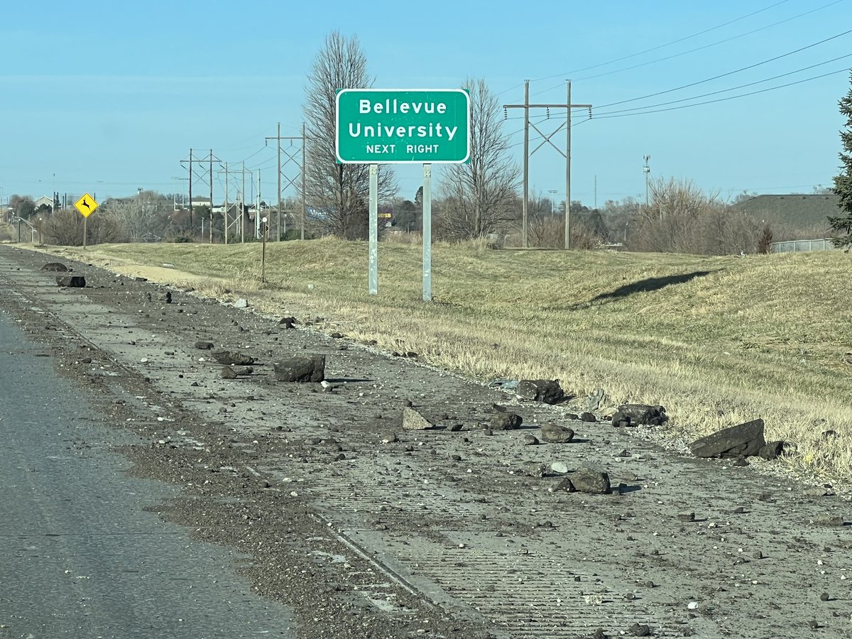 Anyone who was northbound on US75 today just south of Cornhusker around 2:15-2:30 that may have information on the truck that dropped these large chunks of concrete please call <a href="/BellevuePolice/">Bellevue Police</a> at 402-293-3100.  <a href="/CityofBellevue/">City of Bellevue</a> <a href="/NDOTomaha/">Omaha Highway Conditions</a> <a href="/NebraskaDOT/">Nebraska DOT</a>