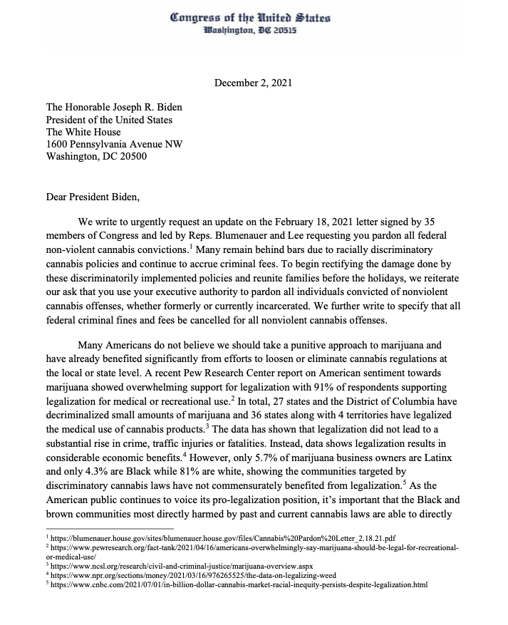 RepBowman's tweet photo. Our justice system has failed people with nonviolent cannabis convictions and has wrongfully made them out to be criminals. 

@RepBarbaraLee, @repblumenauer and I wrote a letter to @POTUS requesting that he pardon these convictions and cancel any related fees or fines. https://t.co/cVW9t3Qffh