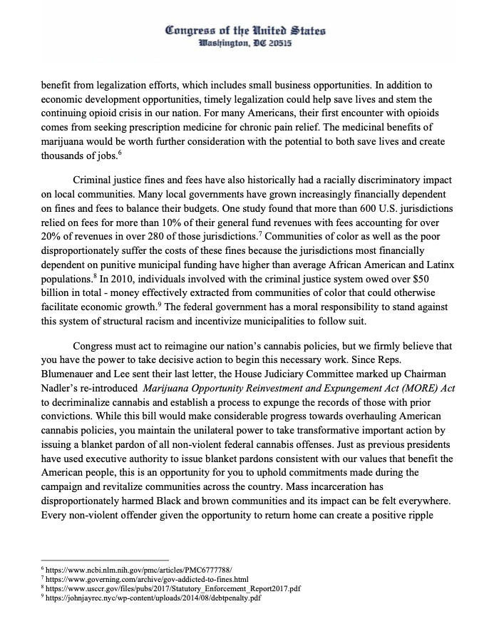 RepBowman's tweet photo. Our justice system has failed people with nonviolent cannabis convictions and has wrongfully made them out to be criminals. 

@RepBarbaraLee, @repblumenauer and I wrote a letter to @POTUS requesting that he pardon these convictions and cancel any related fees or fines. https://t.co/cVW9t3Qffh