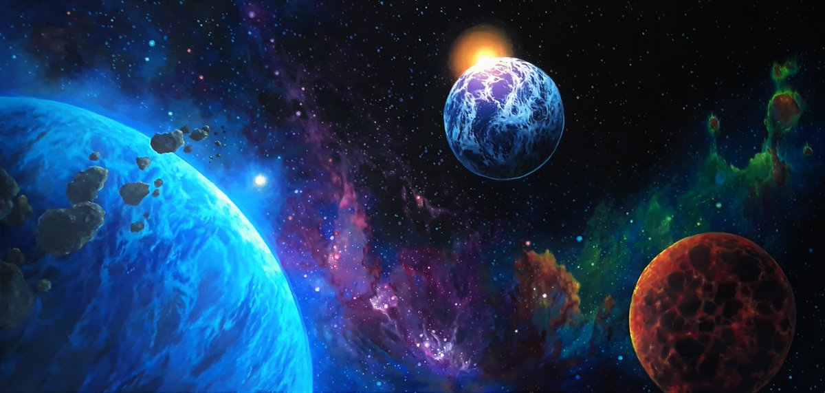 AmbzEasel's tweet photo. Sold :)
"Space Splash"
24" x 48" Oil on Stretched Canvas  
#art #artwork #artist #space #spaceart #spaceartist #nebula #nebulaartwork #amberwhitingbradleyfineart #coloradoartist #grandjunctionartist #planets #planetart #canvasart #oilpainting https://t.co/ksw0WrBjEP