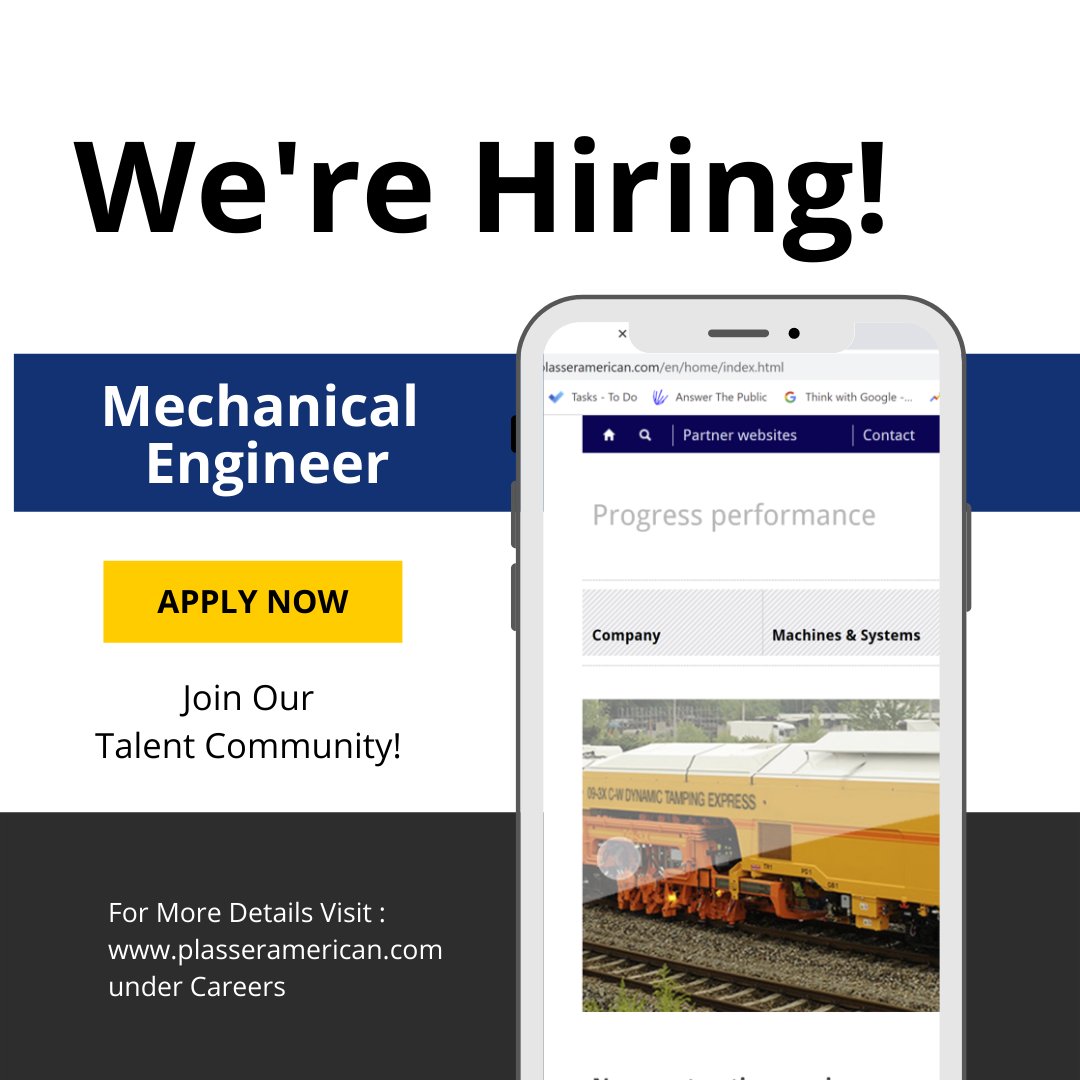 Plasser American is hiring a Mechanical Engineer to join our Chesapeake, VA location! 
Visit our careers page today to apply or stay connected with us through our talent community!
#hiringnow #mechanicalengineer #railroadmaintenance #technologyleader #highperformance #chesapeake