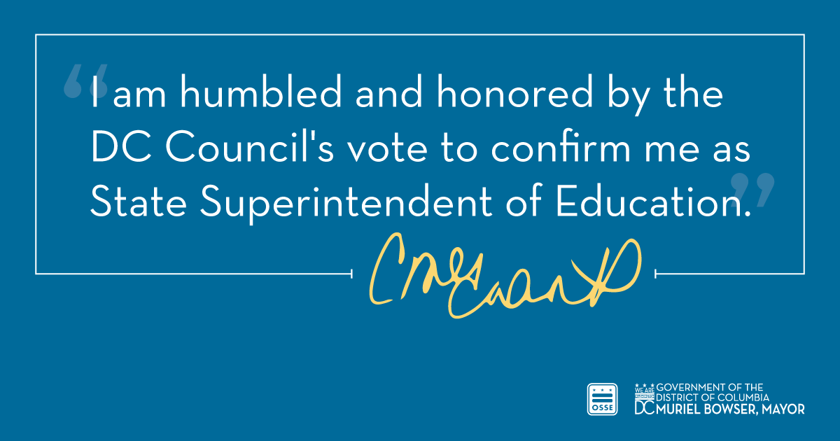 Dr. Christina Grant (@cgrantserves) on Twitter photo My mission under the leadership of <a href="/MayorBowser/">Mayor Muriel Bowser</a> is clear: to further make progress on our shared goals to restore and reinvigorate the District’s public education system and continue the progress we’ve made over the course of many years. My mission under the leadership of <a href="/MayorBowser/">Mayor Muriel Bowser</a> is clear: to further make progress on our shared goals to restore and reinvigorate the District’s public education system and continue the progress we’ve made over the course of many years.