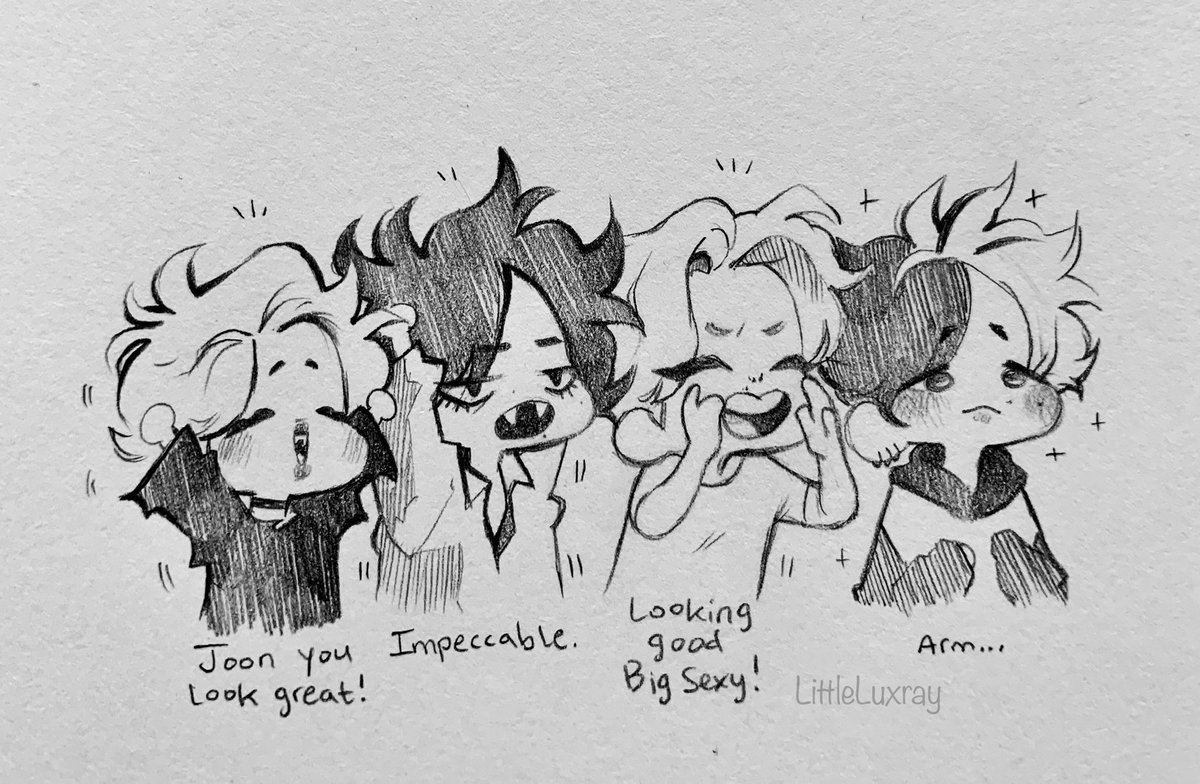 Just vampire Namjoon brainrot… and his buddies cheering him on the side 🦇 (I don't feel like Tae has fully met Hobi and Yoon yet, but I included them all for this since they're united under loving Joon) 
