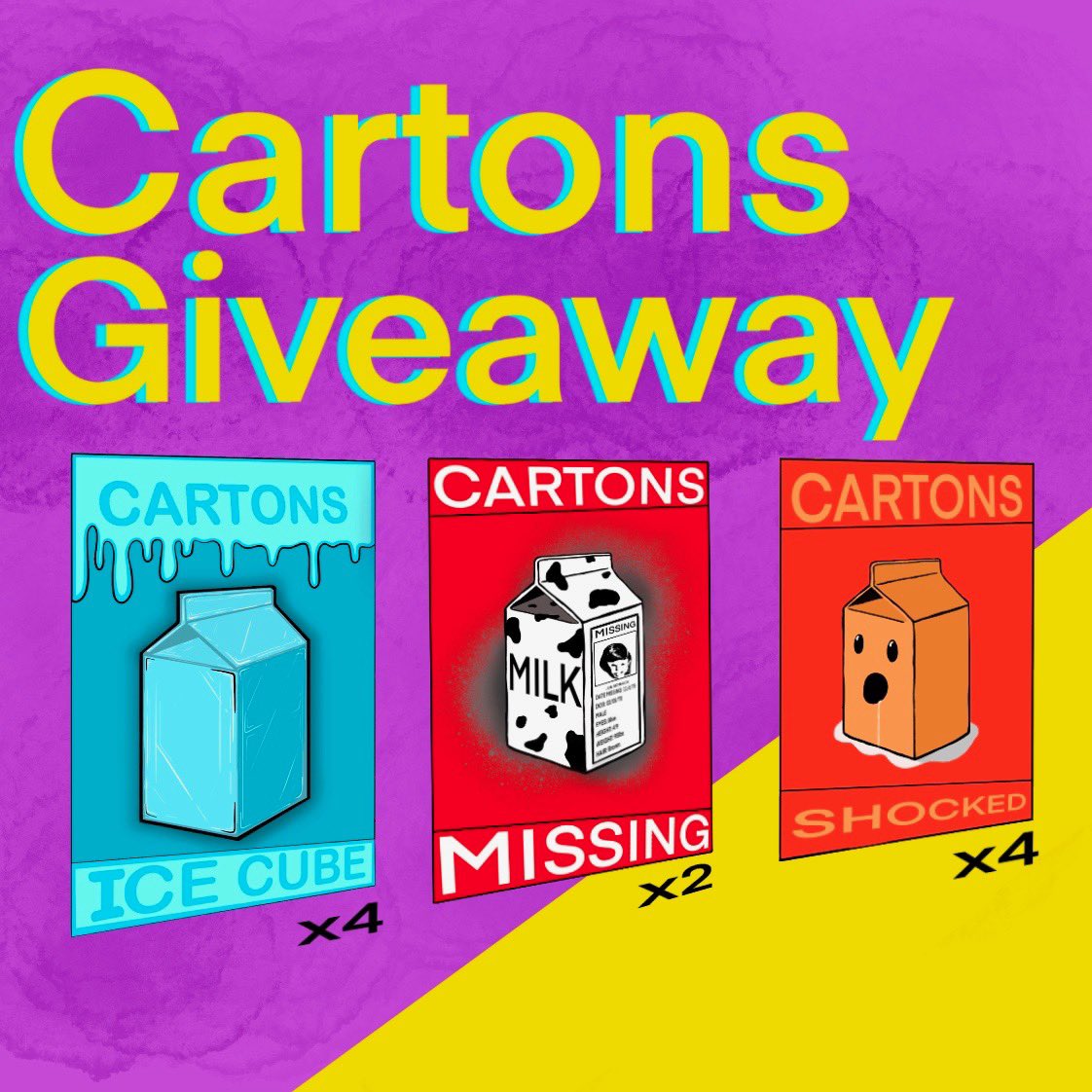 🎉CARTONS GIVEAWAY 🎉
To enter do the following: 
   - Retweet and Like this Tweet 
   - Follow our Twitter
   - Join our Discord: discord.gg/RFZGFut6Bv

#NFTCommunity #NFTGiveaway #NFT #NFTs #Giveaways #art