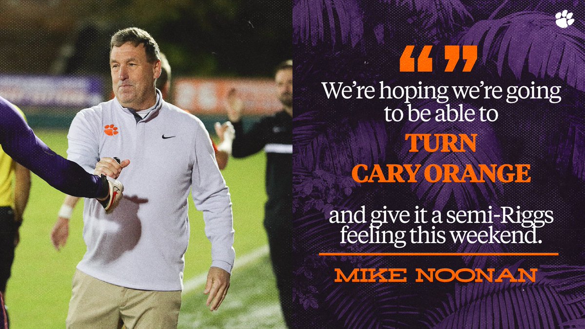 ClemsonMSoccer's tweet photo. You heard the man... We need you to come TURN CARY ORANGE on Friday!!

#ClemsonUnited🧡💜 https://t.co/ttHGd9qs52