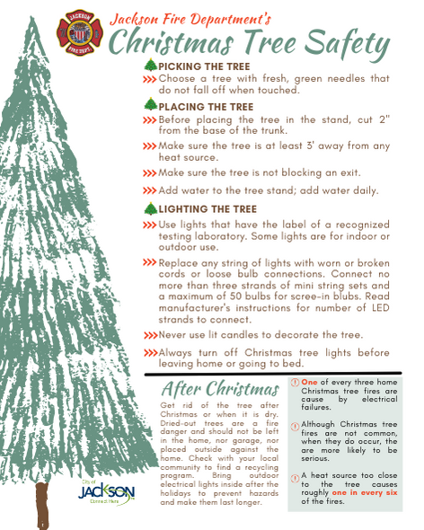 🎄As you begin to deck the halls, we would like for you to enjoy this holiday season safely! Check out these #ChristmasTree Safety Tips and be sure to tune in to our Christmas Tree fire demonstration, Thursday, December 16, 2021, at 5:00 PM on our Facebook page. #JacksonTN