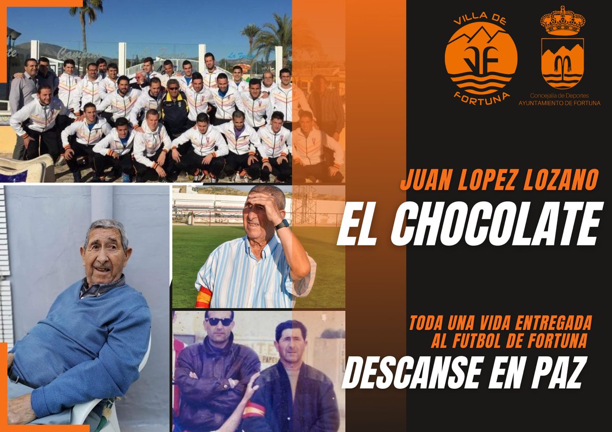 Hoy despedimos con tristeza a una persona entregada al fútbol de Fortuna como Juan López Lozano “El Chocolate”.

Muchas décadas de ese trabajo inigualable que muchas veces no se ve pero que es fundamental.

Te echaremos mucho de menos, Descanse en Paz, Chocolate.