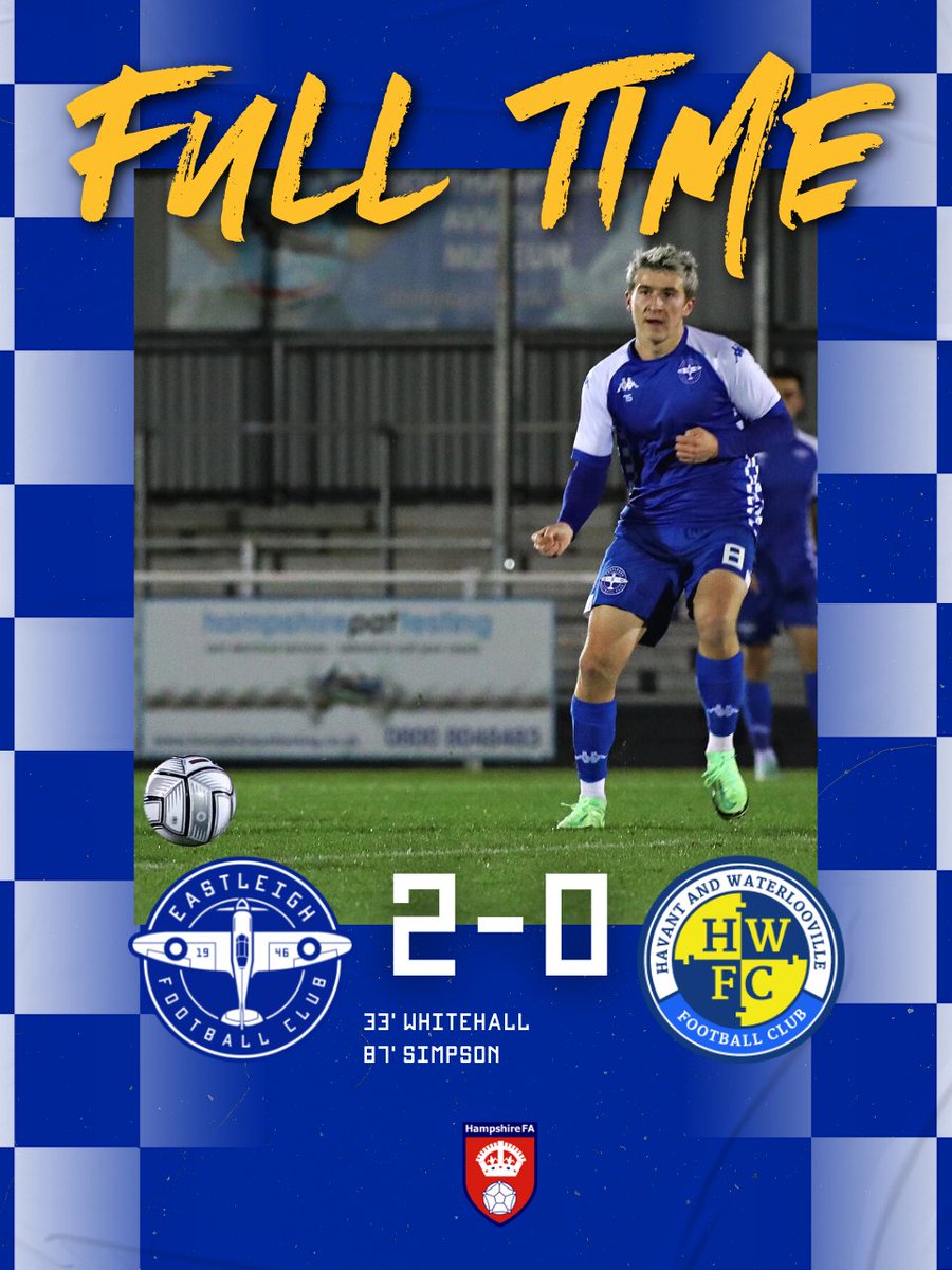 EastleighFC's tweet photo. 90' | FULL TIME

Goals from Whitehall and Simpson send the #Spitfires through in the @HampshireFA Senior Cup 😀

Well done, lads 👏 https://t.co/uXQ6uV4CvC