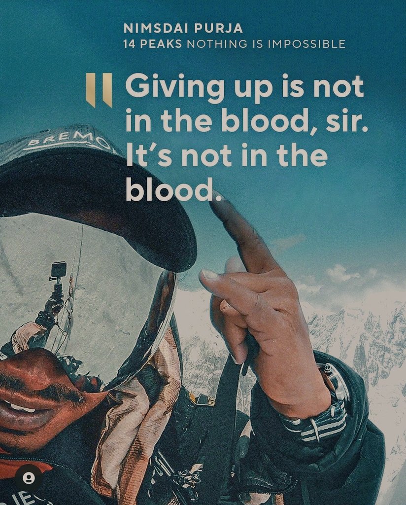 Manisha25669079's tweet photo. I have watched many documentaries but nothing inspired me like yours @nimsdai You are true Inspiration.. Wish you more success🏆💪#Inspiration #14peaksnothingisimpossible 
#mountaineering #nimsdai https://t.co/1dDAkwDcdA