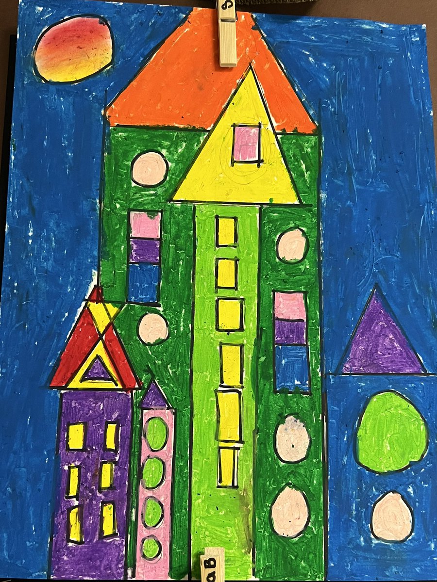 MrsQuilley's tweet photo. #grade2 and #grade3 ss were inspired by #paulklee #artwork #castleandsun to create #painting. #2dshapes #geometricshapes #oilpastels #mathandart #mathematics #math #mathematicians #art  #artandmath #elementaryteacher #elementaryart #elementarymath #wearecbe #2ndchat #3rdchat https://t.co/EhzRBDWR73