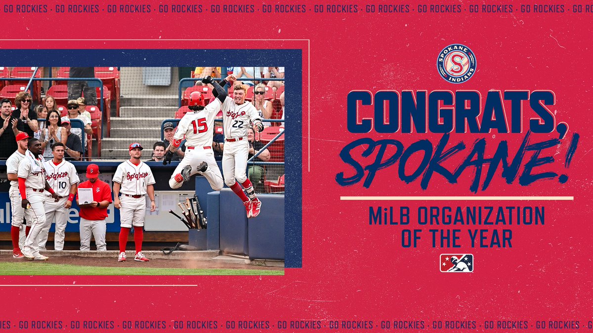 Rockies's tweet photo. HEY YO, #GoSpo!

A big congratulations to the @spokaneindians as they were named the @MiLB Organization of the Year! https://t.co/sTbEoaBzYb