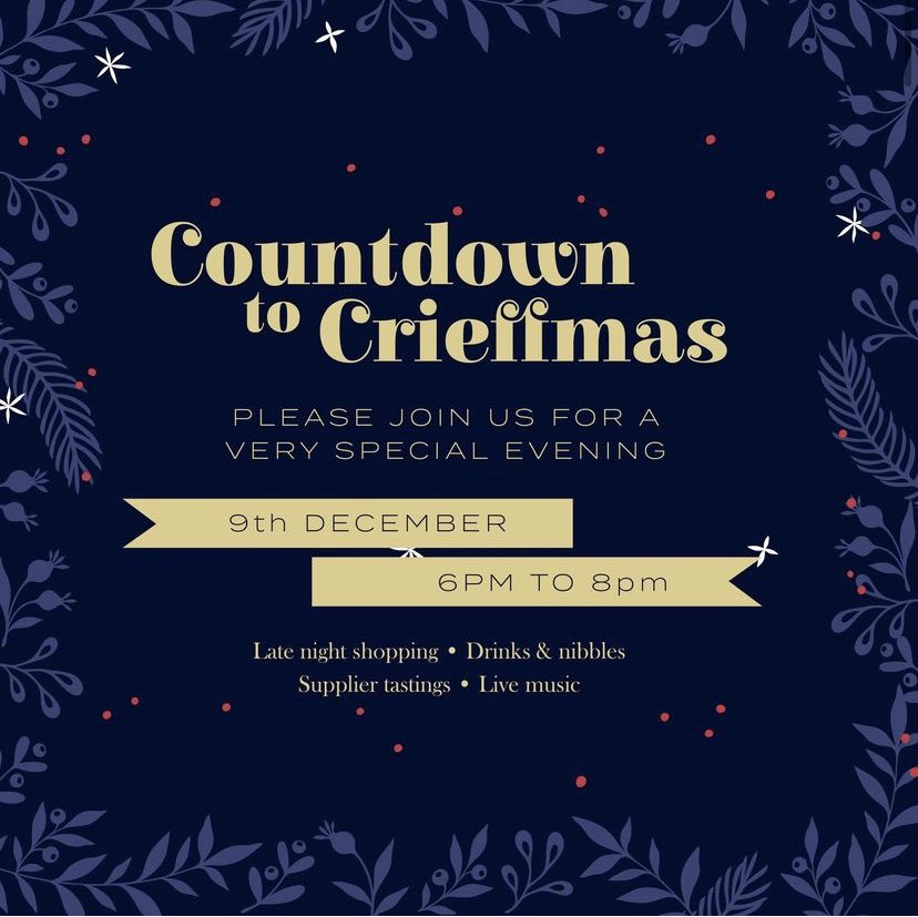 We’re excited to be part of this event with Crieff Food Co this weekend, come along for some late night shopping and festive cheer🎄
